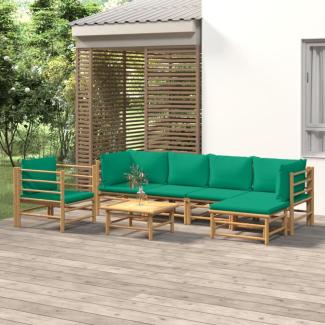 vidaXL 7-tlg. Garten-Lounge-Set mit Grünen Kissen Bambus 3155149