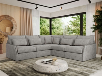 Ecksofa für Wohnzimmer, L-förmige Ecke mit losen Kissen, modular 4-Sitzer couchgarnitur - VERSO - Hellgrau Struktur