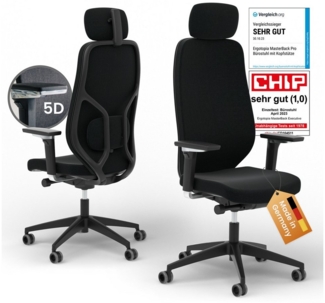 Ergotopia Bürostuhl MasterBack ergonomischer Schreibtischstuhl mit Kopfstütze (bereits montiert)
