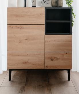 Kommode Liam in Eiche Artisan und schwarz 80 x 90 cm