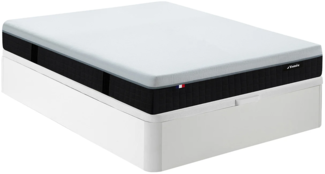 Vente-unique - Set aus Bettgestell mit Bettkasten + Hybridmatratze feuerfest - 160 x 200 cm - 9-Zonen-Taschenfederkern, Memory Schaum & Latex - Stärke 28 cm - Weiß - SLOMAS von YSMÉE