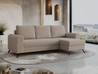 Wohnzimmersofa mit Schlaffunktion und Bettkasten - HUGO-Non - Hellbraun Boucle