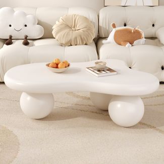Couchtisch, MDF in Wolkenform mit LED (16 Farben), 95x62,5x32 cm, Weiß