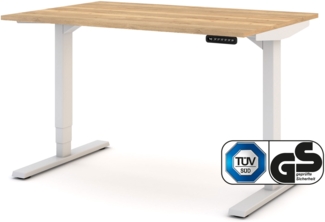ASSMANN Elektrisch höhenverstellbarer Schreibtisch Y-Line Eiche Natura Weißaluminium 120x80 cm Metall Holz Melaminoberfläche
