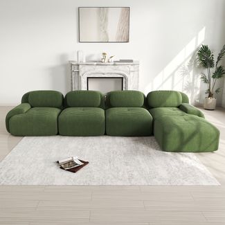 4-Sitzer Ecksofa,32D hochelastischer Polsterung rutschfest mit Chaiselongue extra-breite Armlehnen frei kombinierbar ohne Montage für Büro Wohnzimmer und Heimkino,Green,