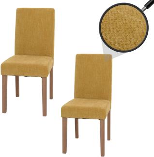 2er-Set Esszimmerstuhl Littau, Stuhl Küchenstuhl Hochlehner, Stoff/Textil Chenille Holz ~ gelb, naturfarbene Beine