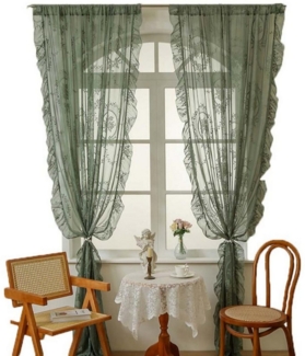 Coonoor Gardine Spitzenvorhänge, Vintage Blumenstickerei Vorhang mit Rüschen