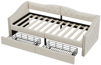 SOFTWEARY Schlafsofa mit Bettfunktion, 90x200 cm, Sofa mit 2 Schubladen, Einzelbett, Leinen