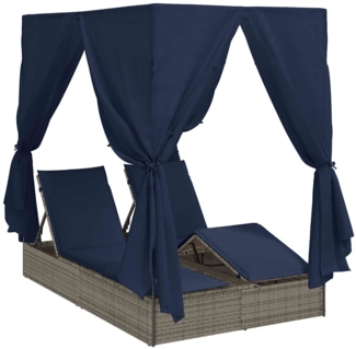 vidaXL Doppelte Sonnenliege mit Dach Grau 205 x 129 x 200 cm PE Rattan 3376134