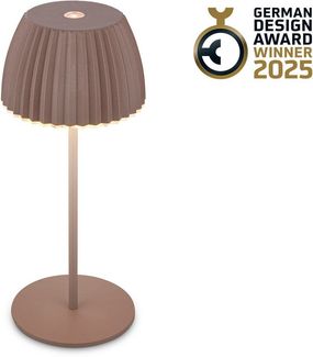 BRILONER - Riffle Mini LED Tischlampe kabellos IP44 mit Lichtkante, Touchdimmer, Akku tauschbar, Nachttischlampe, LED Lampe, Akku Lampe, German Design Award Winner 2025, 8,5x20 cm, Umbrasand