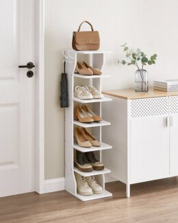 Vasagle Schuhregal mit 6 Ebenen, Holz Weiß, 30 x 26,4 x 110,4 cm (TxBxH)