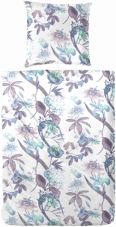 Primera Mako-Satin Bettwäsche 155x220 Blätter Gräser petrol aubergine 243203-36