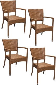 4x KONWAY® ROM Stapelsessel Braun Premium Polyrattan Garten Sessel Stuhl Set