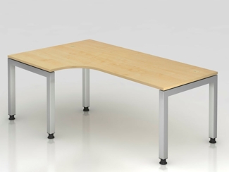 Winkeltisch JS82 U-Fuß / 5-Fuß eckig 200x120cm 90° Ahorn Gestellfarbe: Silber