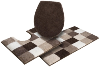 Grund Badematte Mosaik, Badvorleger, Badezimmer Teppich, sehr weich, Höhe 20 mm, rutschhemmend beschichtet, fußbodenheizungsgeeignet, Kunstfaser, rechteckig, 3-tlg. Stand-WC Set, angenehm weich, auch als 3 teiliges Set erhältlich, Made in Europe
