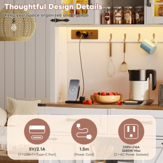 Sideboard mit einstellbarer LED-Beleuchtung, Ladestation (2x Steckdose, USB, Typ-C), Scheunentor-Design, Braun und Weiß, MDF,172*40*100 cm