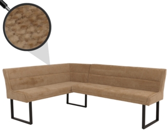 Eckbank HWC-O81, Esszimmerbank Bank, Öko-Tex (310g/m²) Chenille Stoff/Textil Metall 159x210cm ~ hellbraun
