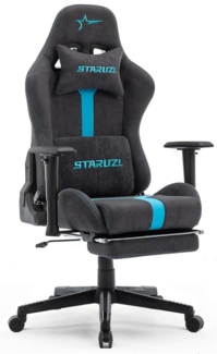 Ergonomischer Gaming Stuhl Wildlederimitat Stoff Fußstütze 3D-Armlehnen Blau