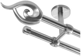BASIT Gardinenstange Rohr Edelstahloptik 16 mm mit Deckenträgern 120 cm E24, Ø 16 mm, 2-läufig, verschraubt, Metall, D21 120 cm E24 Flamme
