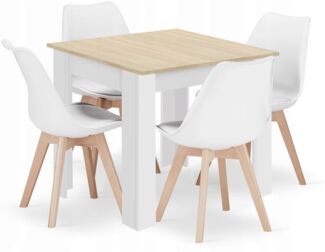 Valora SET AUS QUADRATISCHEM TISCH 80X80 Sonoma Eiche + 4 RIKX Weiße Stühle x4