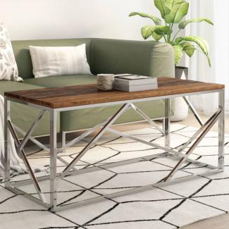 vidaXL Couchtisch Silbern Edelstahl und Massivholz 349941