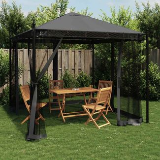 Gartenpavillon, Pavillon mit Netzwänden Anthrazit 2,93x2,93 m Stahl