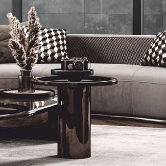 Casa Padrino Luxus Beistelltisch mit Glasplatte Bronze / Grau H. 50 cm - Luxus Möbel