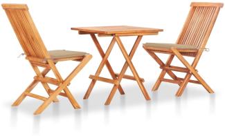 vidaXL 3-tlg. Bistroset mit Beigen Kissen Massivholz Teak 3063228