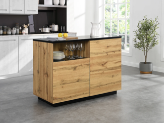 Vente-unique - Kücheninsel mit 2 Türen & 1 Ablagefach aus MDF - Holzfarben & Schwarz - CORELINA