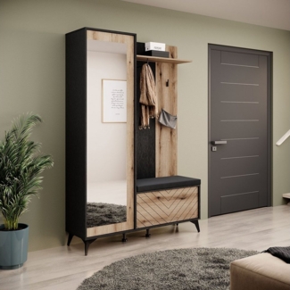 Lomadox Garderoben-Set DALE-160, (Spar-Set, 2-St), Flurmöbel Flurschrank Garderobenbank schwarz mit Eiche 134 x 197 x 39 cm