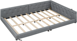Schlafsofa mit LED-Beleuchtung, Lattenrost und Mehrfachsteckdose, 140x200 cm, Doppelbett, Polsterbett, Leinen