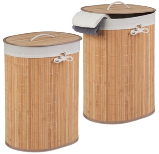 2 x Bambus Wäschekorb oval natur