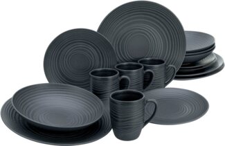 CreaTable 20538 Kombiservice Lava Stone für 4 Personen, Steinzeug, schwarz (1 Set, 16-teilig)