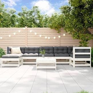 vidaXL 8-tlg. Garten-Lounge-Set mit Kissen Weiß Massivholz 3185872