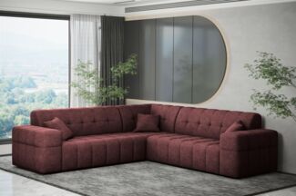 Ecksofa Designersofa NANCY in Stoff Perfekt Harmony Bordeauxrot Seite Universal