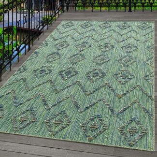 Carpettex Outdoorteppich Boho-Design, Läufer, Höhe: 10 mm, Outdoor Teppich Grün 3D Boho Design für Küchen Balkon Terrasse Garten