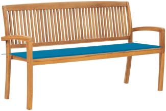 Gartenbank 159 cm Teak mit Auflage Blau