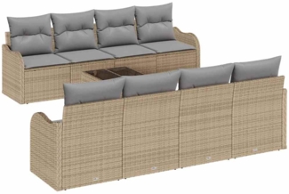 vidaXL 9-teiliges Gartensofa-Set mit Kissen in Beige aus Poly-Rattan 3345630