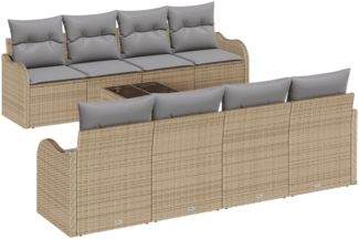 vidaXL 9-teiliges Garten Sofa Set mit Kissen Beige Poly Rattan 3345630