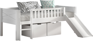 Spielbett >Scott< Rollrost, Rutsche, 90x200 cm, Weiß, Massivholz - 208 x 83 x 175 cm (BxHxT)