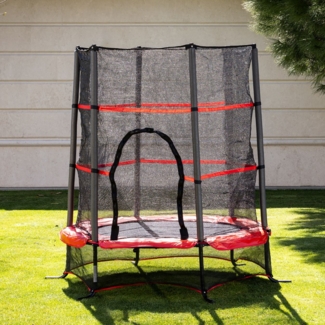Chipolino Kindertrampolin Up und Down 140cm Sicherheitsnetz Gummibänder bis 27kg rot