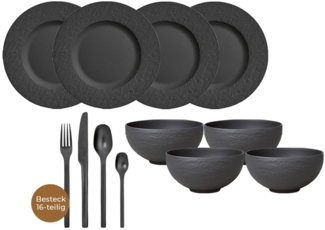 Villeroy & Boch Manufacture Rock Tafelservice mit Besteck 24-teilig schwarz