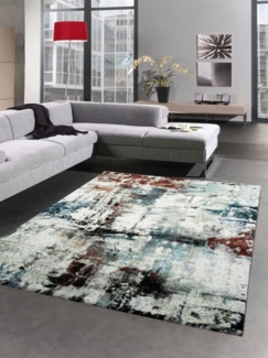 Carpetia Teppich Designer Teppich Wohnzimmerteppich abstrakt multi bunt türkis schwarz, rechteckig, Höhe: 13 mm