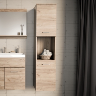 Hochschrank Krildihana 131x30x30 cm Eicheoptik [en. casa]