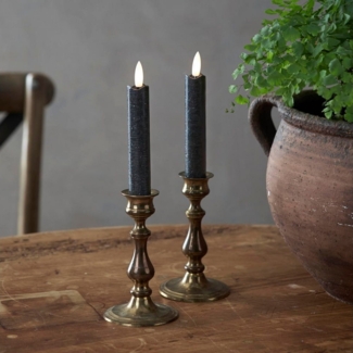 LED-Stabkerzen Flamme, 2er-Set, Wachs, schwarz, 15cm