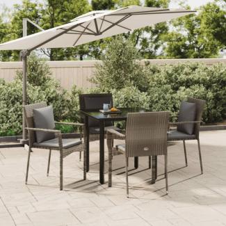 vidaXL 5-tlg. Garten-Essgruppe mit Kissen Schwarz und Grau Poly Rattan