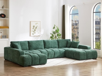 Vente-unique - Große Wohnlandschaft - Strukturstoff - Grün - BERENIA
