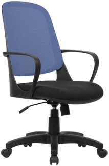 Dmora Stuhl mit Rädern Arcola, Netzarbeitsstuhl mit Armlehnen, ergonomischer Bürositz, 61 x 60 x 99/108 cm, Schwarz und Blau