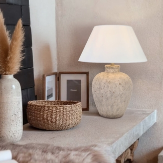 HOME DELUXE Große Tischlampe in Steinoptik LENE - Weiß