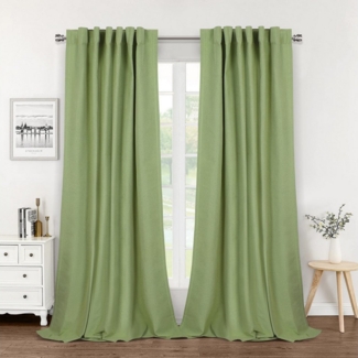 Jibenhome Gardine 100% Blickdichte Leinenoptik Vorhänge Thermovorhang Kälteschutz, 2 Stück Verdunkelungsvorhang für Wohnzimmer Schlafzimmer